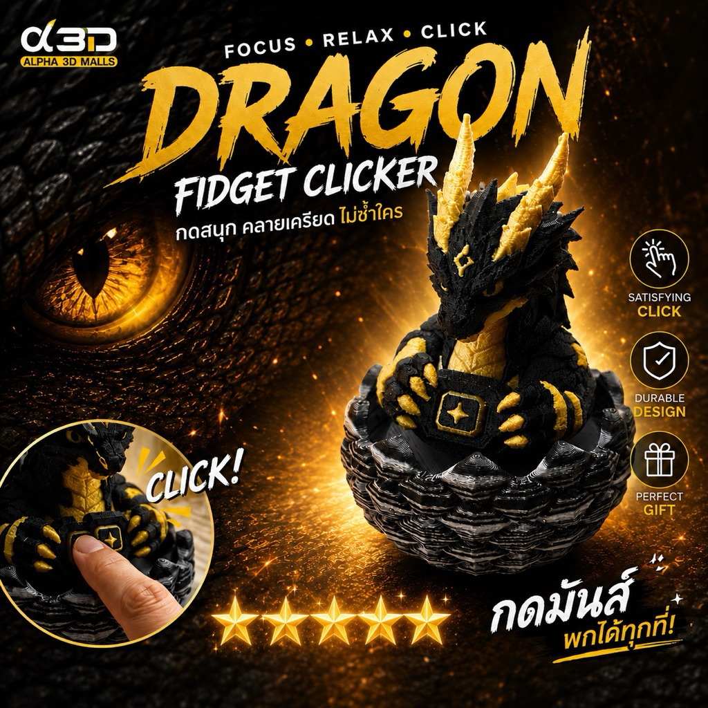 Dragon Fidget Clicker & Keychain 2 in 1 ของเล่นที่มีประโยชน์ ดีไซน์ที่สวยงาม ของขวัญที่สมบูรณ์แบบ ขนาดพกพาและสไตล์