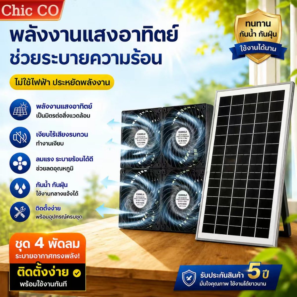 【ค่าไฟ 0】พัดลมดูดอากาศโซล่าเซลล์ พัดลม 4 ตัว พัดลมดูดอากาศ ทนต่ออุณหภูมิสูงทนต่อกันกร่อนแรงดูดดี พลังงานแสงอาทิตย์
