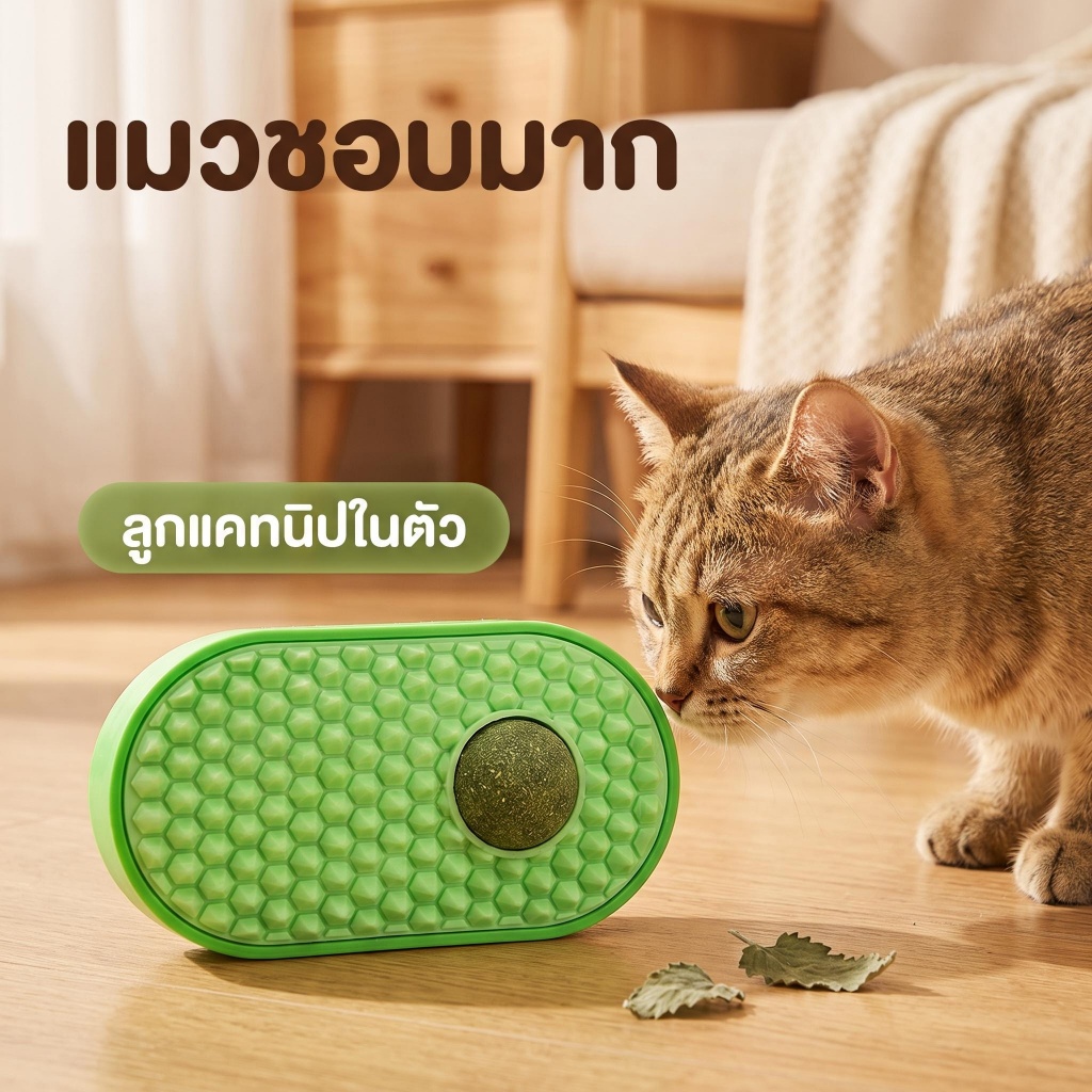 wen.W2 ของเล่นแมวที่ขัดขนรูปถั่วลันเตา อุปกรณ์ขัดหน้าแมว มีลูกมินตันแมว ดูแลขนสัตว์เลี้ยง