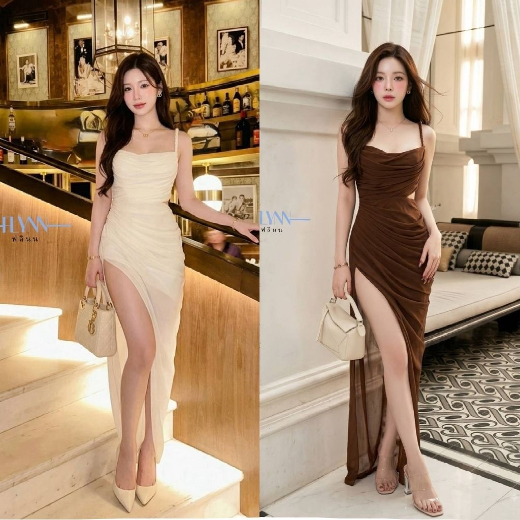 Flynn เดรสยาวจับจีบรอบตัวเรียงสวยงาม แต่งเว้าเล็กๆ ที่เอว