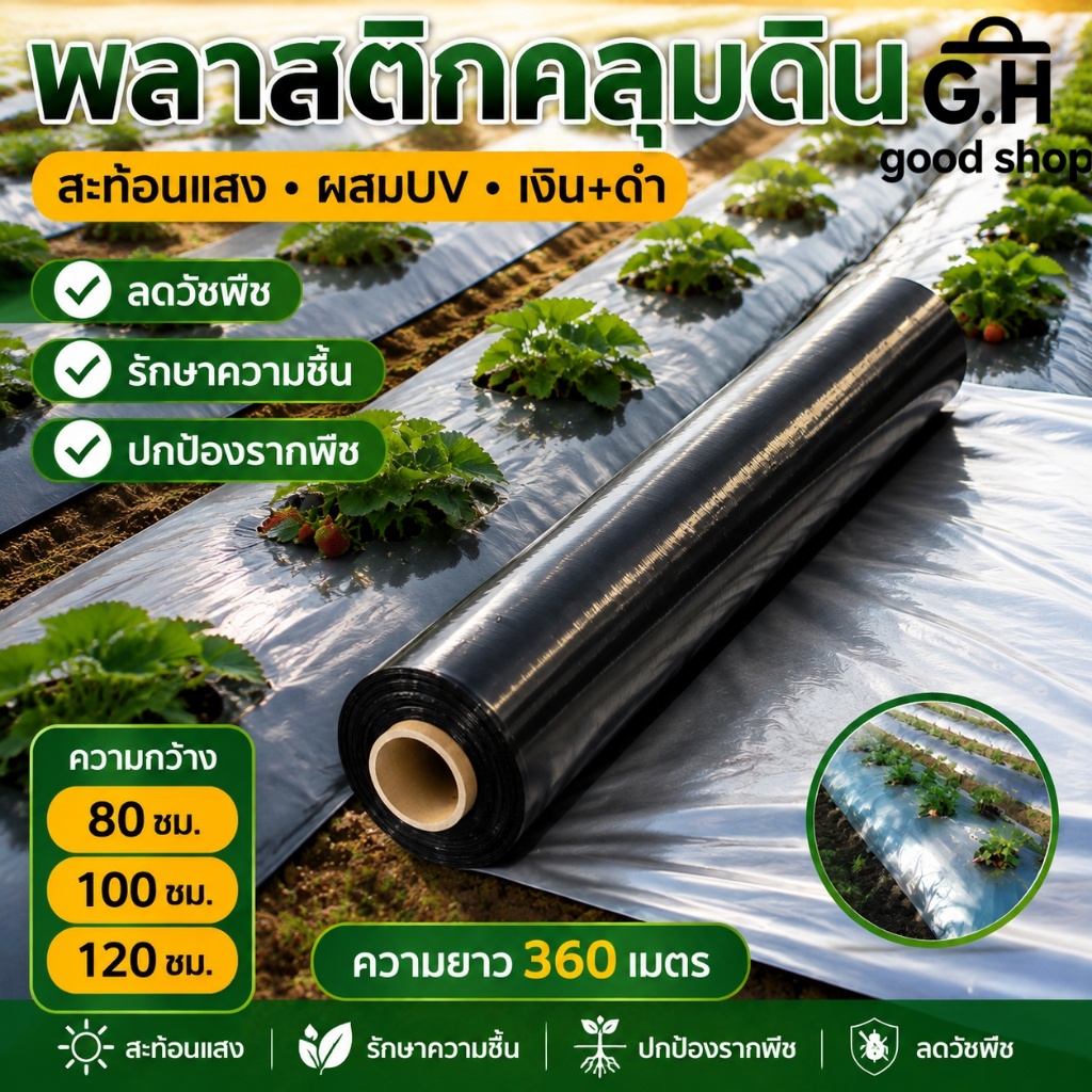 พลาสติกคลุมดิน กว้าง 80cm 100cm 120cm ยาว (360ม) พลาสติกคลุมแปลง ผ้ายางคลุมดิน ผ้ายางคลุมวัชพืช กันวัชพืช