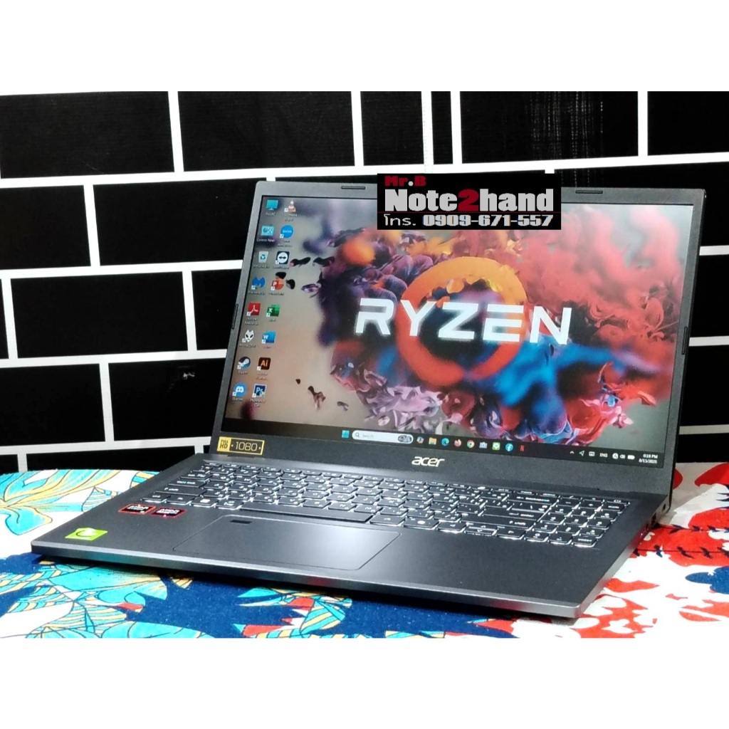 โน๊ตบุ๊คมือสอง ACER Ryzen 5 8640HS จอ15.6”IPS แรม16+NVMe512+การ์ดจอ AMD 760M+วินโดว์แท้+ประกันศูนย์