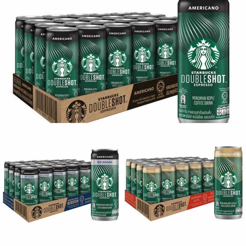 Hสตาร์บัคส์ดับเบิ้ลช็อต อเมริกาโนไม่มีน้ำตาล 220 มล. (แพ็ก 24 กระป๋อง)