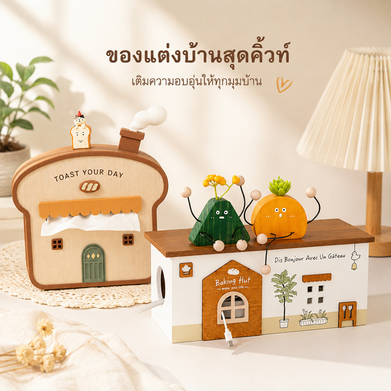 กล่องใส่ทิชชูรูปบ้านน่ารัก มินิมอล ตกแต่งโต๊ะ–ห้องนั่งเล่น กล่องทิชชูตั้งโต๊ะ กล่องทิชชู่ (ขนมปัง)toast your day