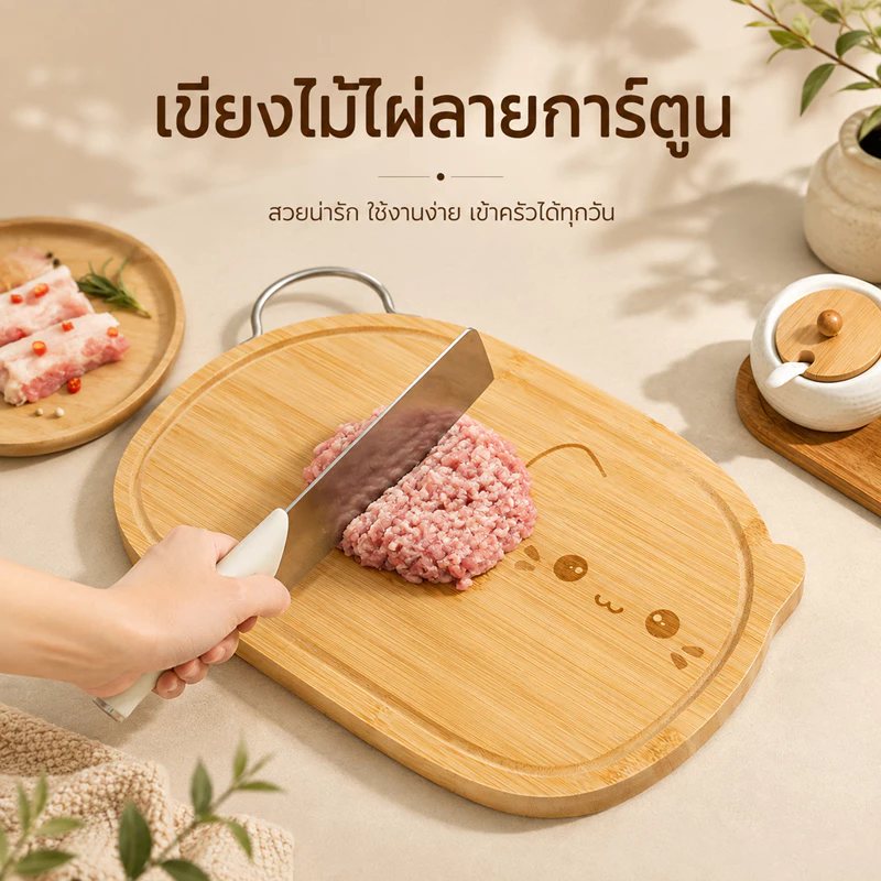 เขียงลายการ์ตูน เขียงไม้ลายหน้าแมว เขียงตัดอาหารดีไซน์น่ารัก ใช้เสิร์ฟขนม ผลไม้ ตกแต่งครัวให้อบอุ่น
