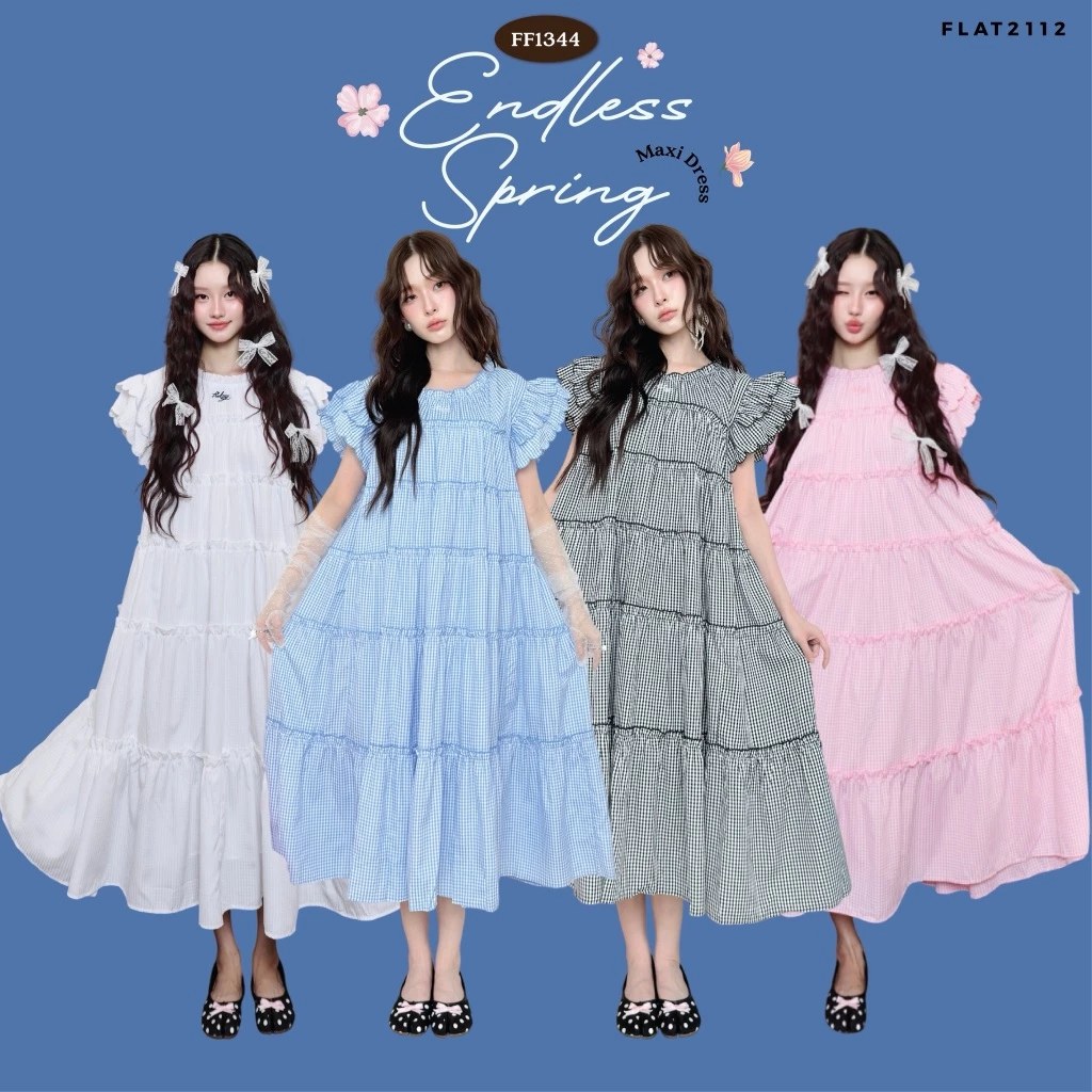 FLAT2112 : ENDLESS SPRING MAXI DRESS เดรสยาวรุ่นฮิต เดรส girly style เดรสสายหวาน เดรสแฟชั่นผู้หญิง (FF1344)