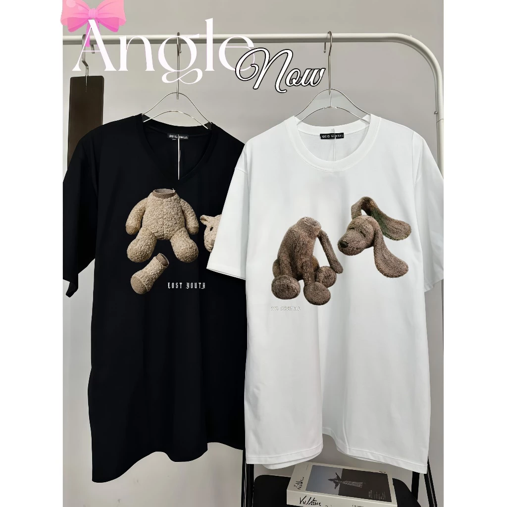 (COD) Angle Official เสื้อยืดผู้หญิงแขนสั้น ลายตุ๊กตากระต่ายน่ารัก ทรงหลวม โอเวอร์ไซซ์ ผ้านุ่ม ใส่สบาย แฟชั่นเกาหลี