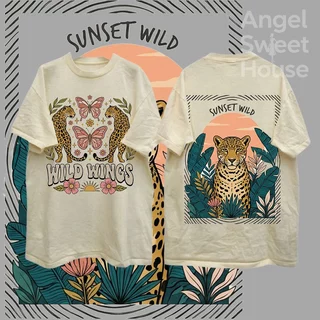 (COD) Angle Official เสื้อยืดผู้หญิงแขนสั้น ลายสัตว์ป่าและดอกไม้ MIDNIGHT WILD SOUL ทรงหลวม ผ้านุ่ม สไตล์วินเทจโบฮีเมียน