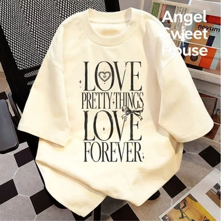 (COD) Angle Official เสื้อยืดผู้หญิงแขนสั้น ลายตัวอักษร LOVE PRETTY THINGS ทรงหลวม โอเวอร์ไซซ์ ผ้านุ่ม สไตล์เกาหลี Y2K