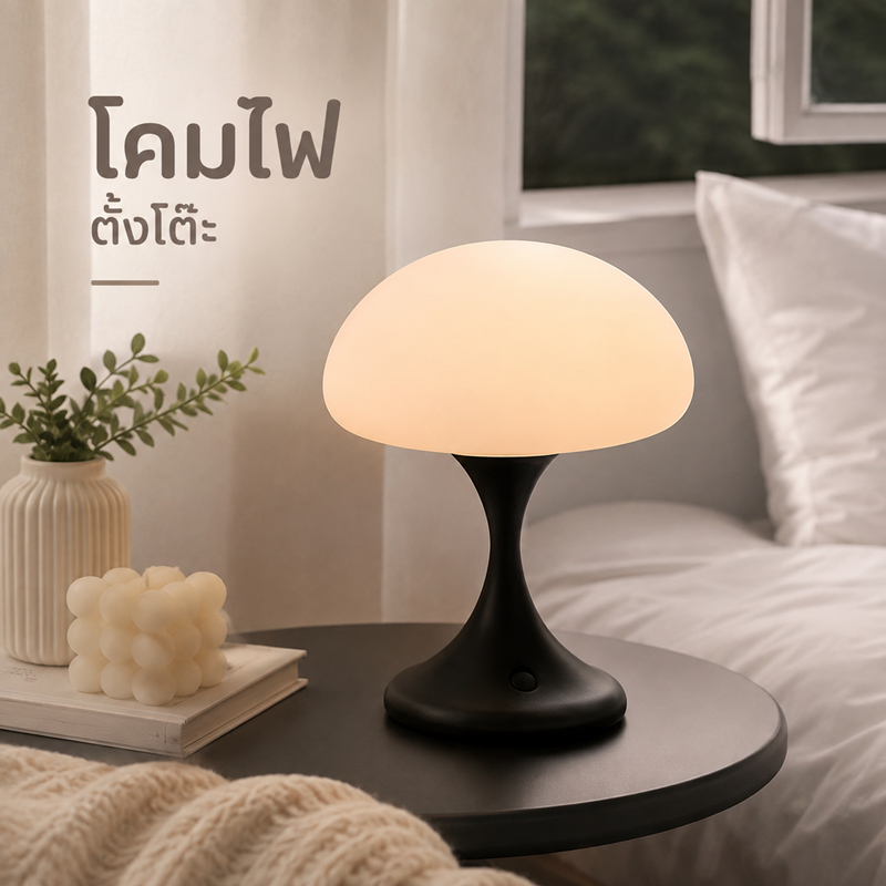 โคมไฟทรงแมงกระพรุน โคมไฟตั้งโต๊ะ LED ทรงแมงกะพรุน สีขาวมินิมอล ระบบสัมผัส เปลี่ยนไฟ 3 สี โคมไฟหัวเตียง โคมไฟตกแต่งห้อง