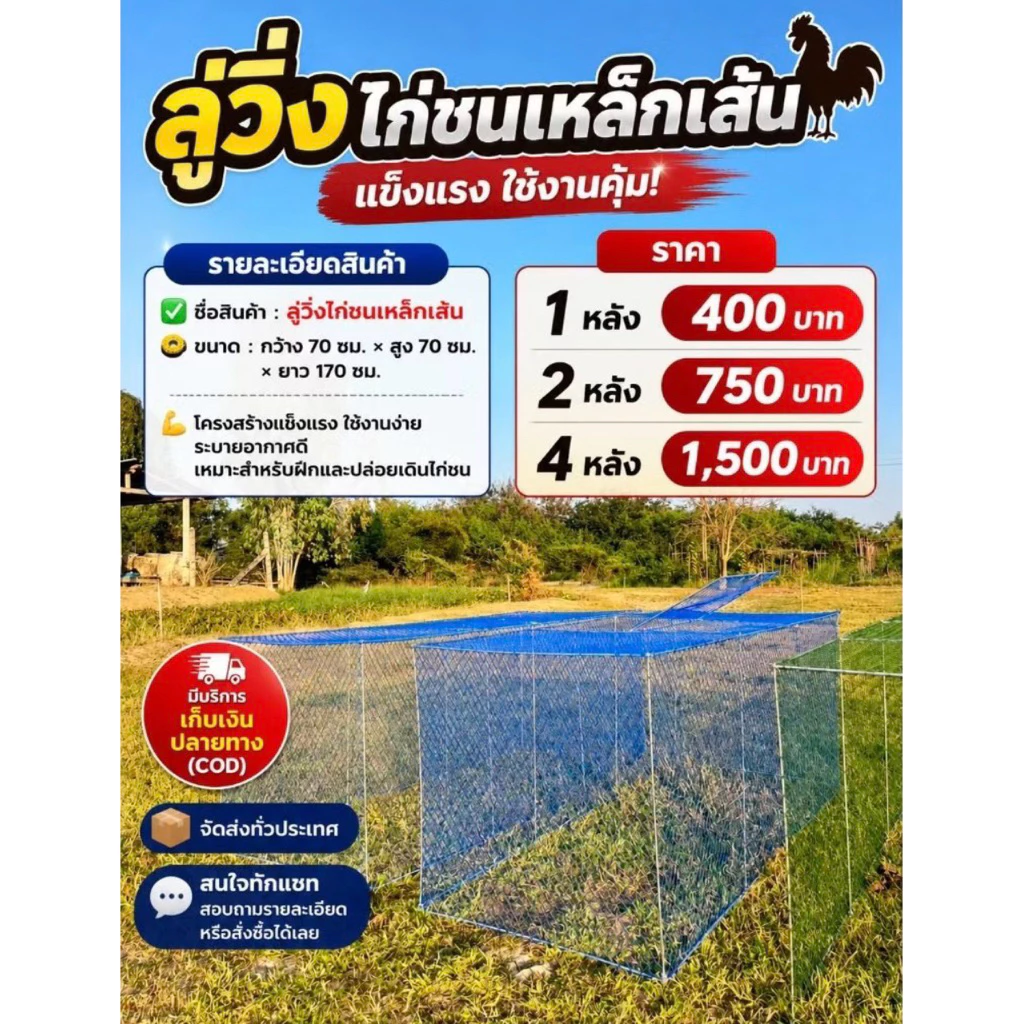 ลู่วิ่งไก่ชนขนาด 70 * 70 * 170 เซนติเมตร
