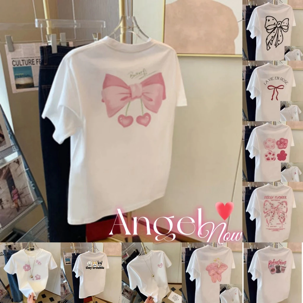 (จัดส่งตลอด 24 ชั่วโมง)Angle Official เสื้อยืดโอเวอร์ไซส์ผู้หญิงฤดูร้อน สไตล์หวานสดใส เข้ากับทุกลุคประจำวัน C36