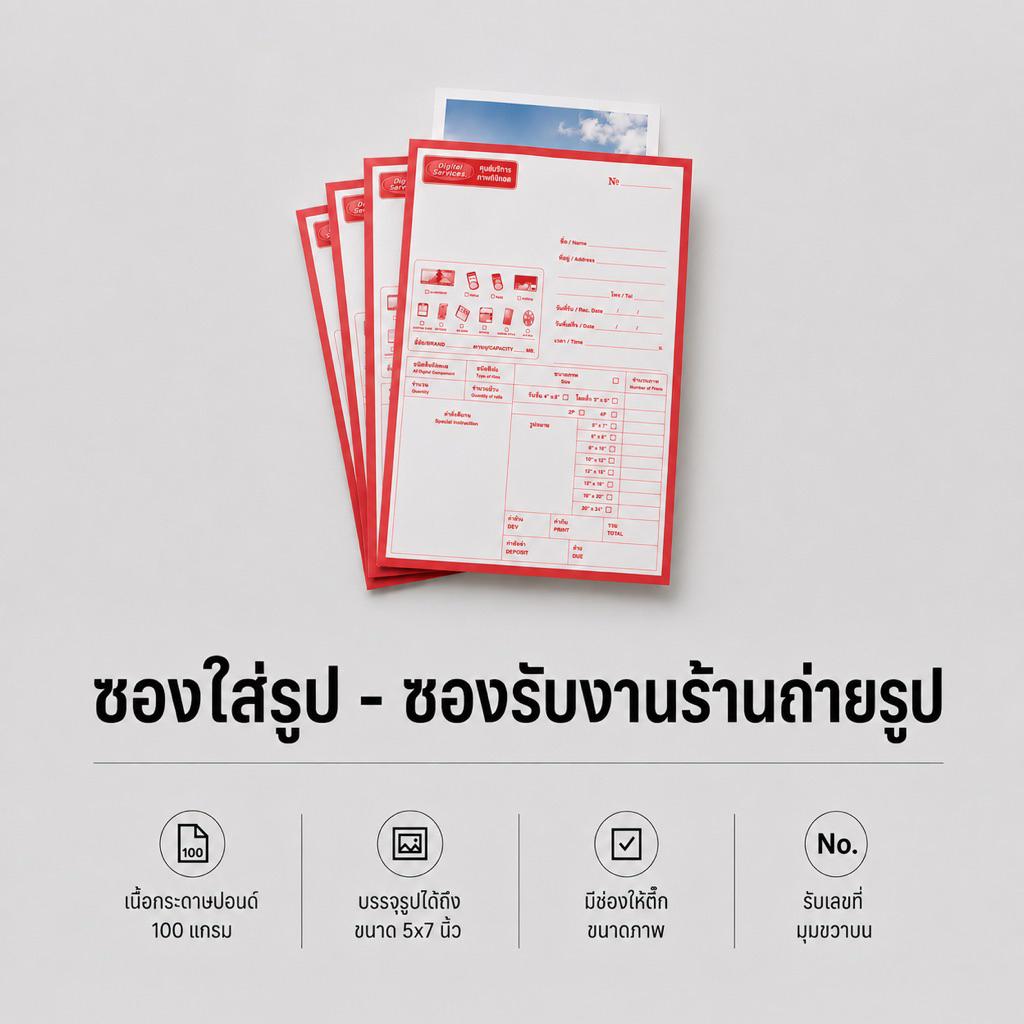 ซองกระดาษใส่รูปถ่าย ซองรับงานร้านอัดรูป 4x6 / 5x7 / 6x8” แพ็ค100ซอง