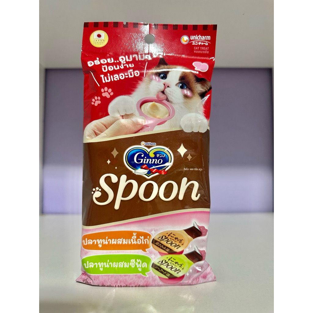 40 กรัม ขนมแมวเลีย Ginno Spoon รสชาติหลากหลาย สำหรับแมวโต