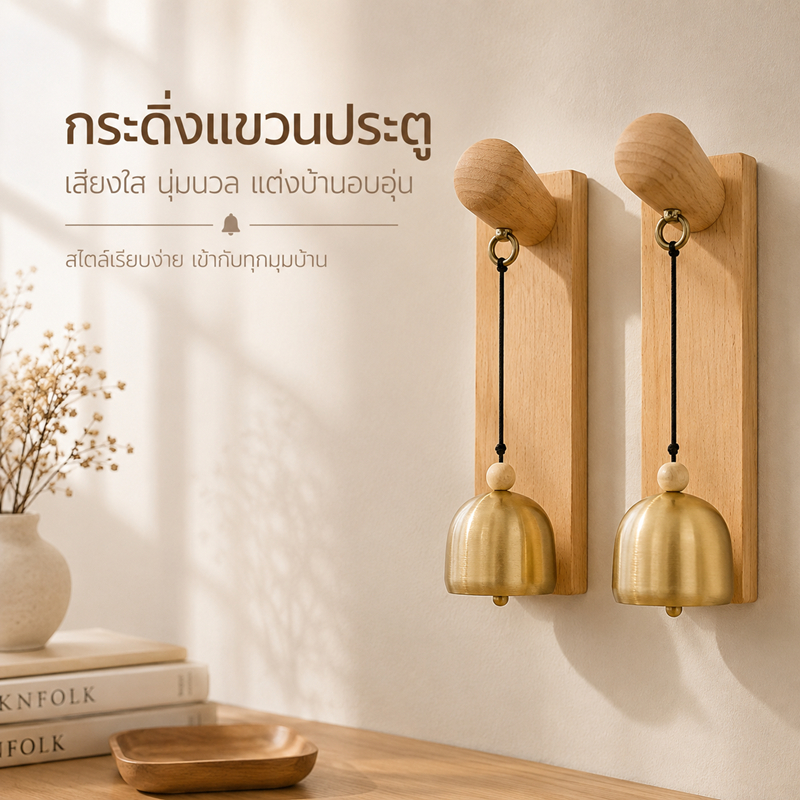 กระดิ่งเข้าร้าน กระดิ่งแขวนไม้โทนอบอุ่น ใช้ติดประตูร้าน คาเฟ่ หรือบ้าน เพิ่มเสน่ห์สุด ๆ กระดิ่งลมทอง