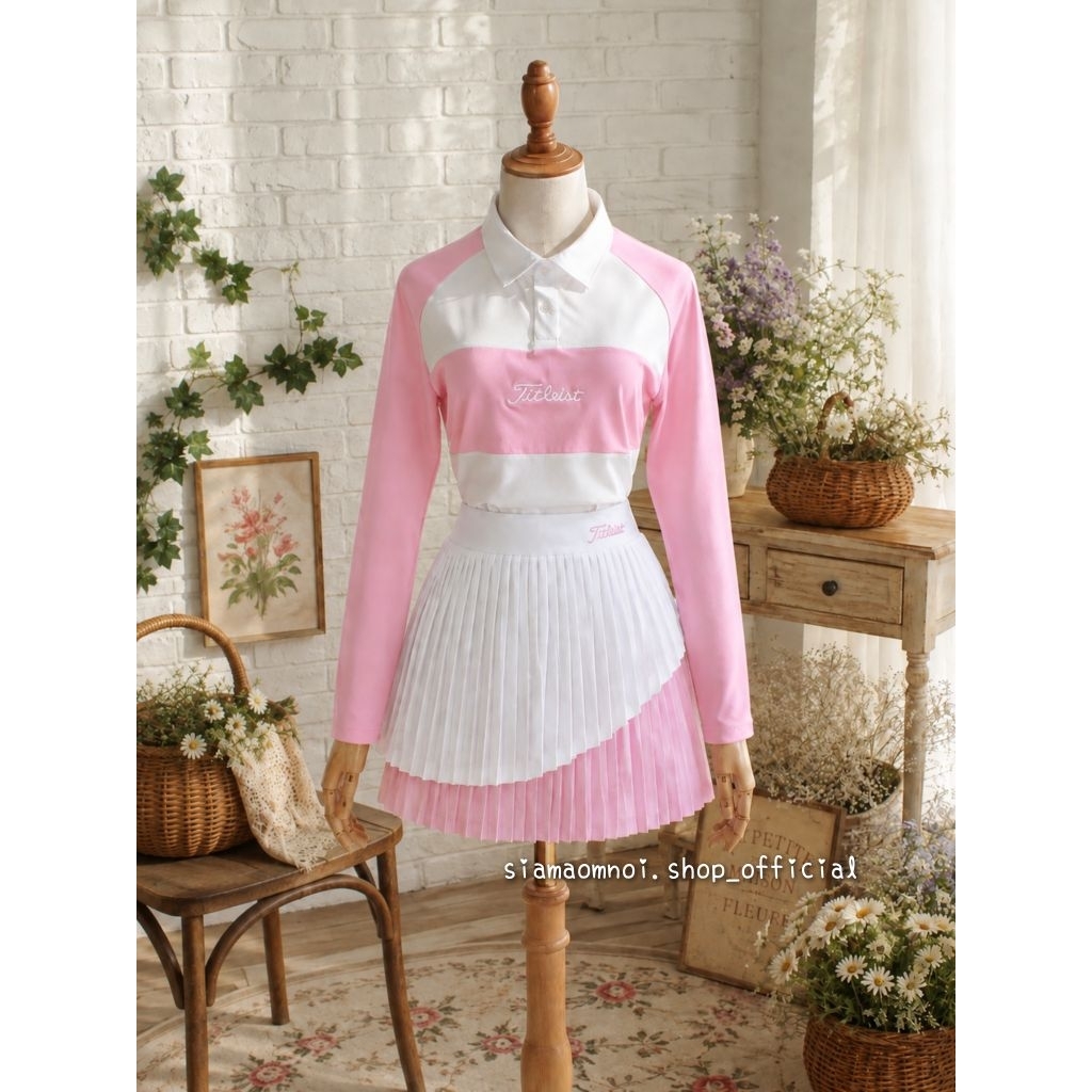 ‼️SALE‼️⛳ Women’s Long Sleeve Golf Set Polo Top & Pleated Skirt ชุดกอล์ฟผู้หญิง เสื้อโปโลแขนยาว+กระโปรงทรงพลีทพร้อมซับใน