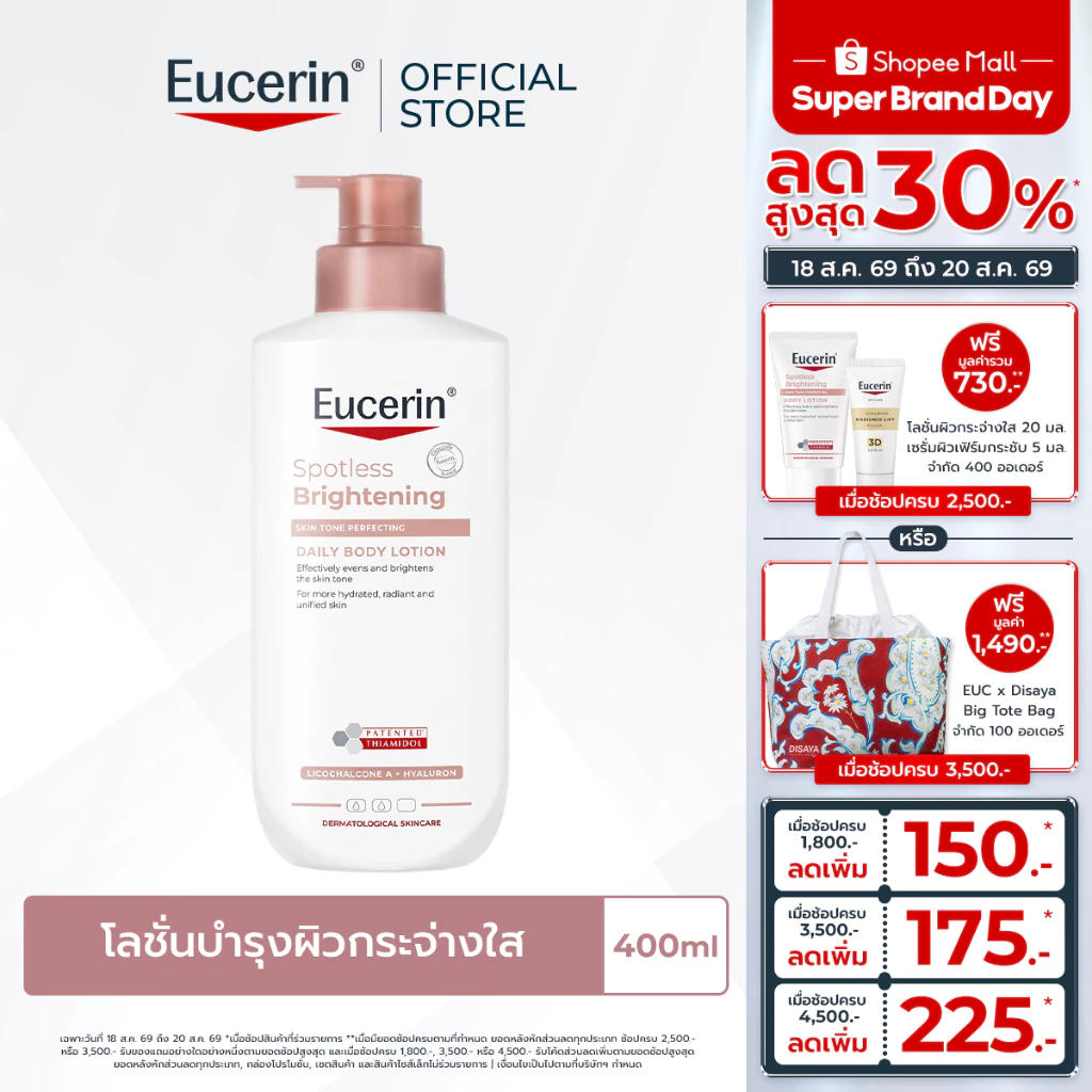 Eucerin SPOTLESS BRIGHTENING SKIN TONE PERFECTING BODY LOTION 400ml บอดี้โลชั่นบำรุงผิวกระจ่างใส