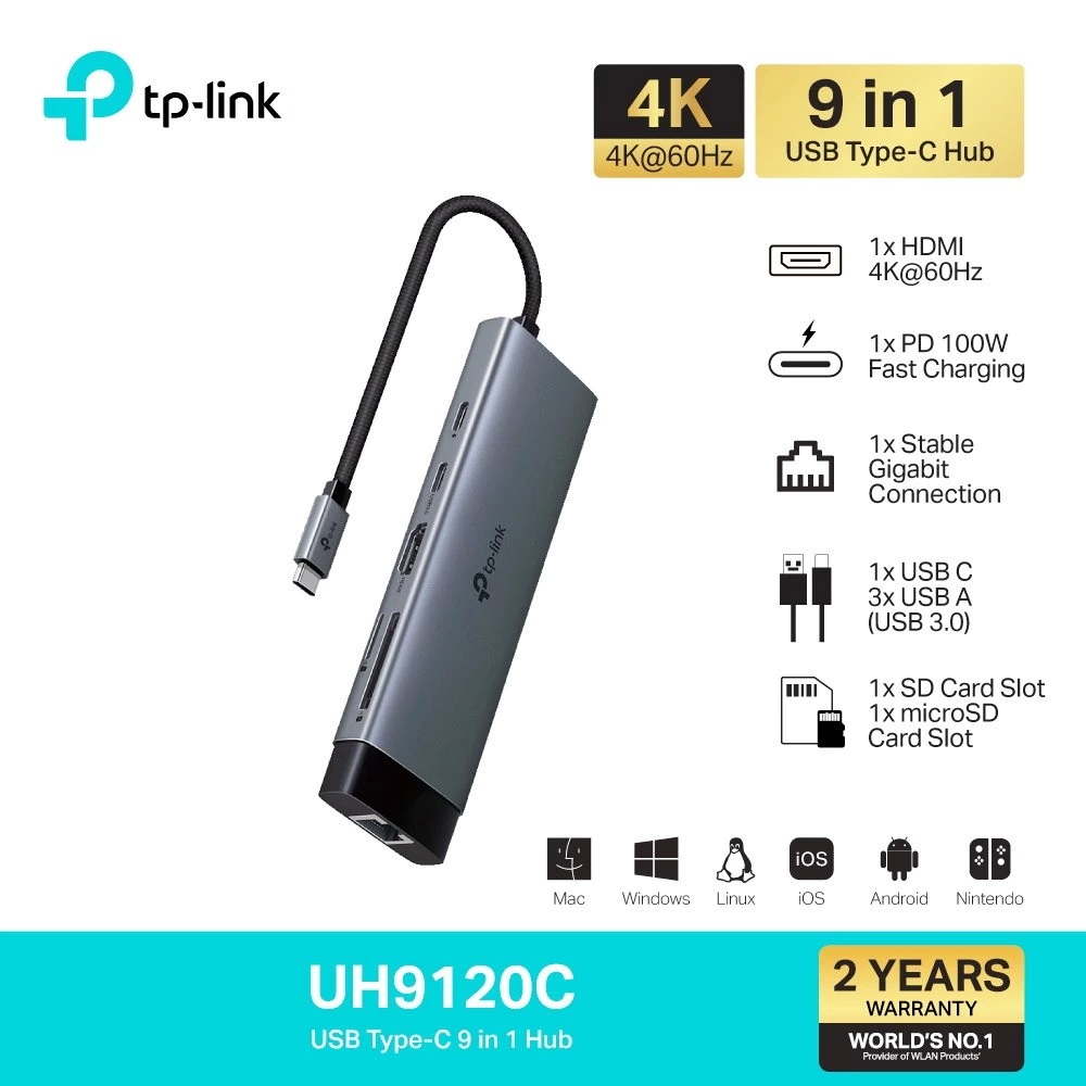 TP-LINK (UH9120C) USB Type-C 9 in 1 Hub รองรับการใช้งานได้ 9 พอร์ต