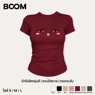 เสื้อ baby tee Y2K ผู้หญิง สไตล์เกาหลี พิมพ์ลายหน้าการ์ตูนอิโมจิแกล้ง แขนสั้น รัดรูป แสดงรูปร่าง ใส่สบาย COD