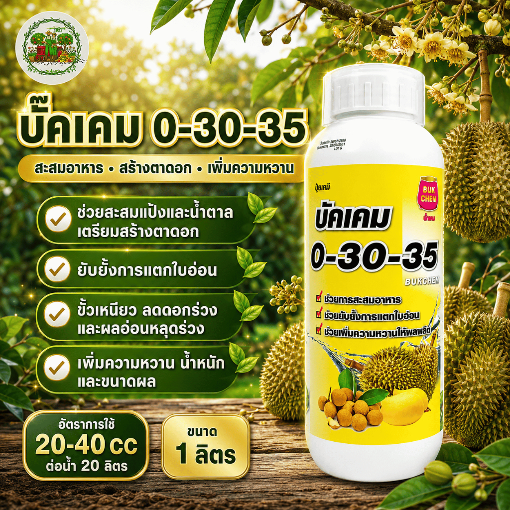 ปุ๋ยน้ำ 0-30-35 BK เพิ่มแป้งและน้ำตาล ช่วยเข้าสี เพิ่มความหวาน ขนาด 1 ลิตร