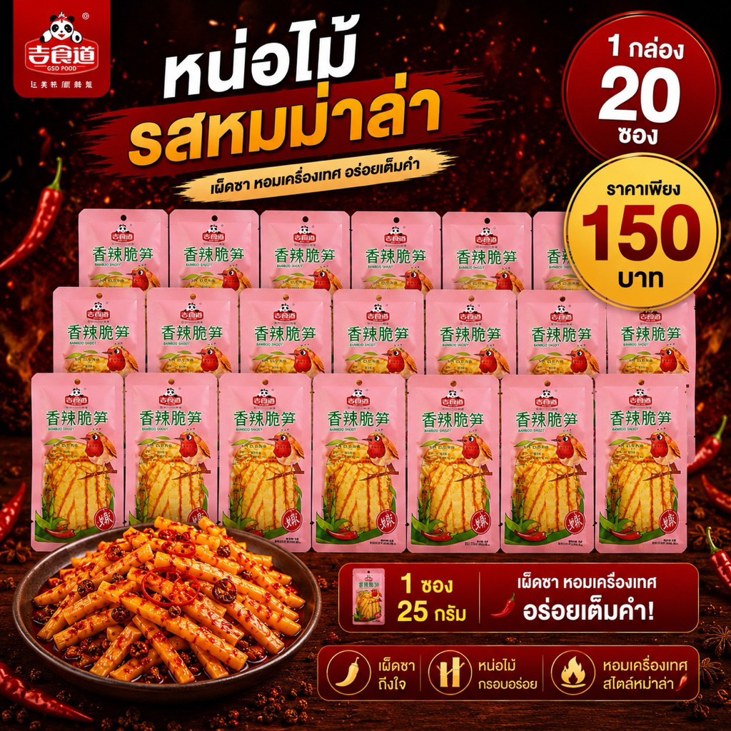 หน่อไม้จิ๋ว รสหม่าล่า 20 ห่อ ยกลัง