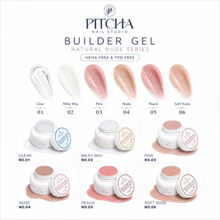 Natural BuilderGel (HEMA & TPO FREE )เจลต่อเล็บเซต 6 สี | P-E01| PITCHA | เจลต่อเล็บไม่ร้อนหน้าเล็บ เนื้อเหนียวสมูทไว