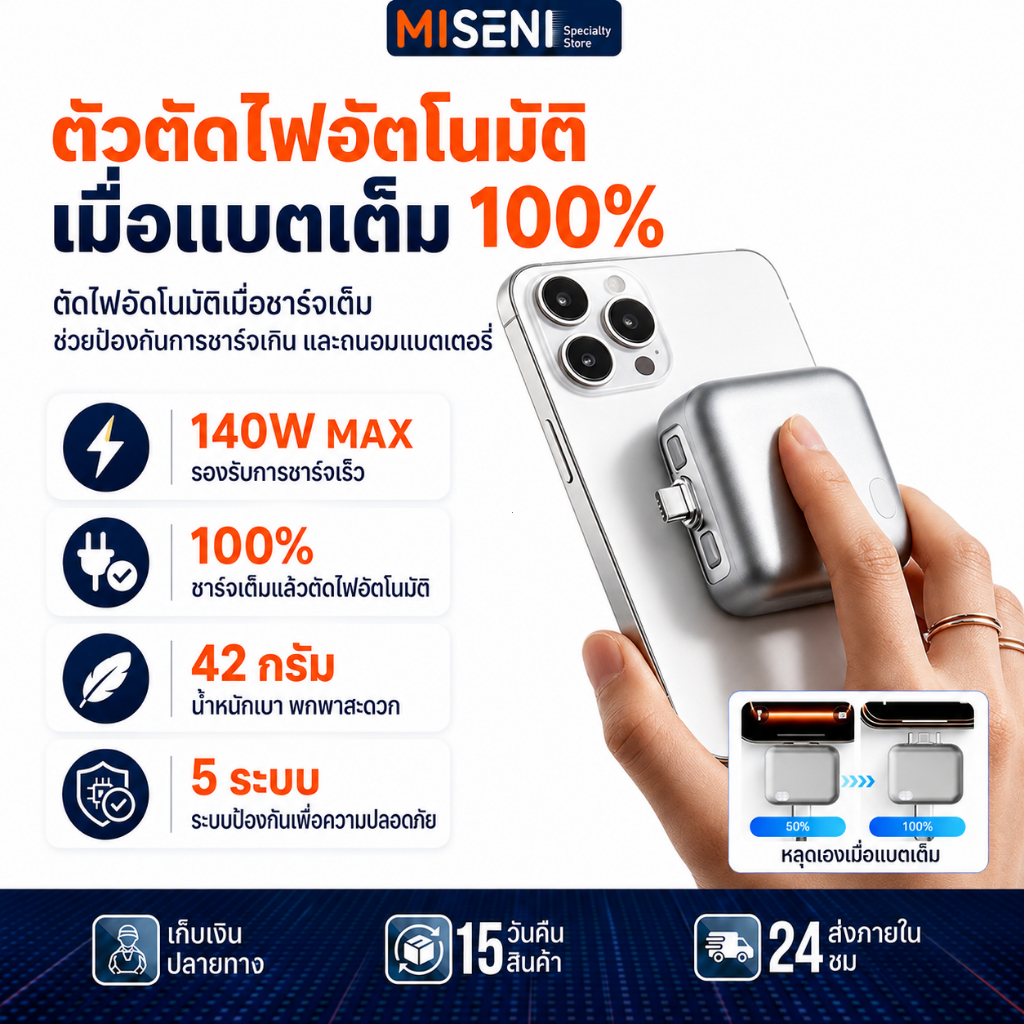 เครื่องตัดการชาร์จอัตโนมัติ 140W ปล่อยอัตโนมัติ ชาร์จเต็ม ชาร์จเร็ว ชิป AI Type C สำหรับ iPhone Android