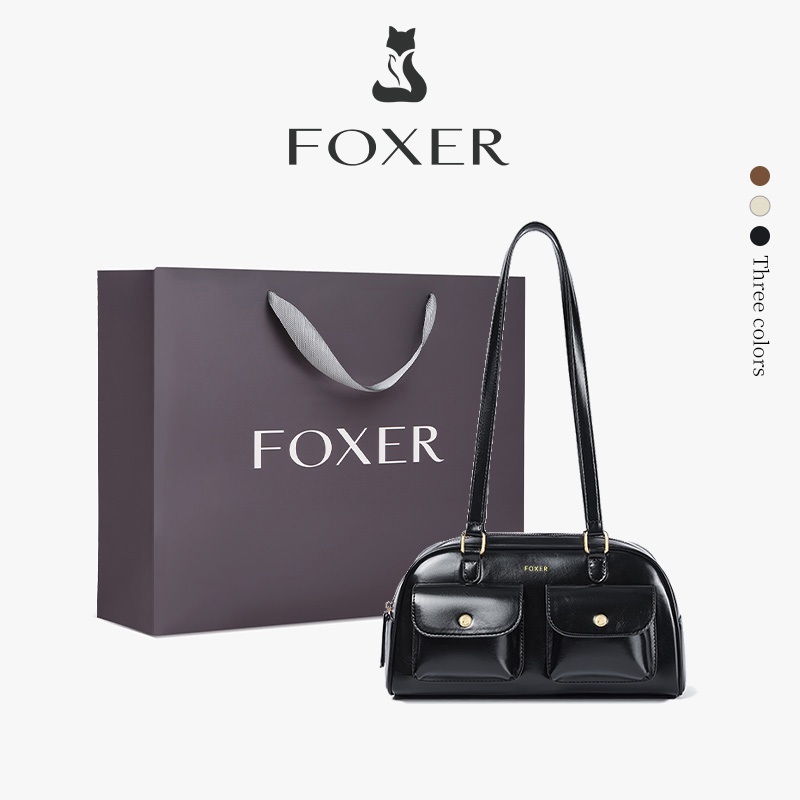 FOXER กระเป๋าสะพายไหล่สำหรับผู้หญิง กระเป๋าคล้องแขนความจุขนาดใหญ่ สไตล์คลาสสิกทันสมัย ​​รูปทรงหมอนย้อนยุค