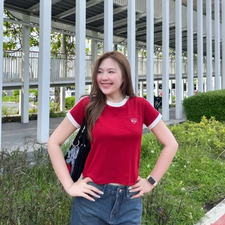 Heart Baby Tee Top เสื้อเบบี้ทรีคอกลมแต่งขอบ ผ้าหนาทรงสวยยับยาก