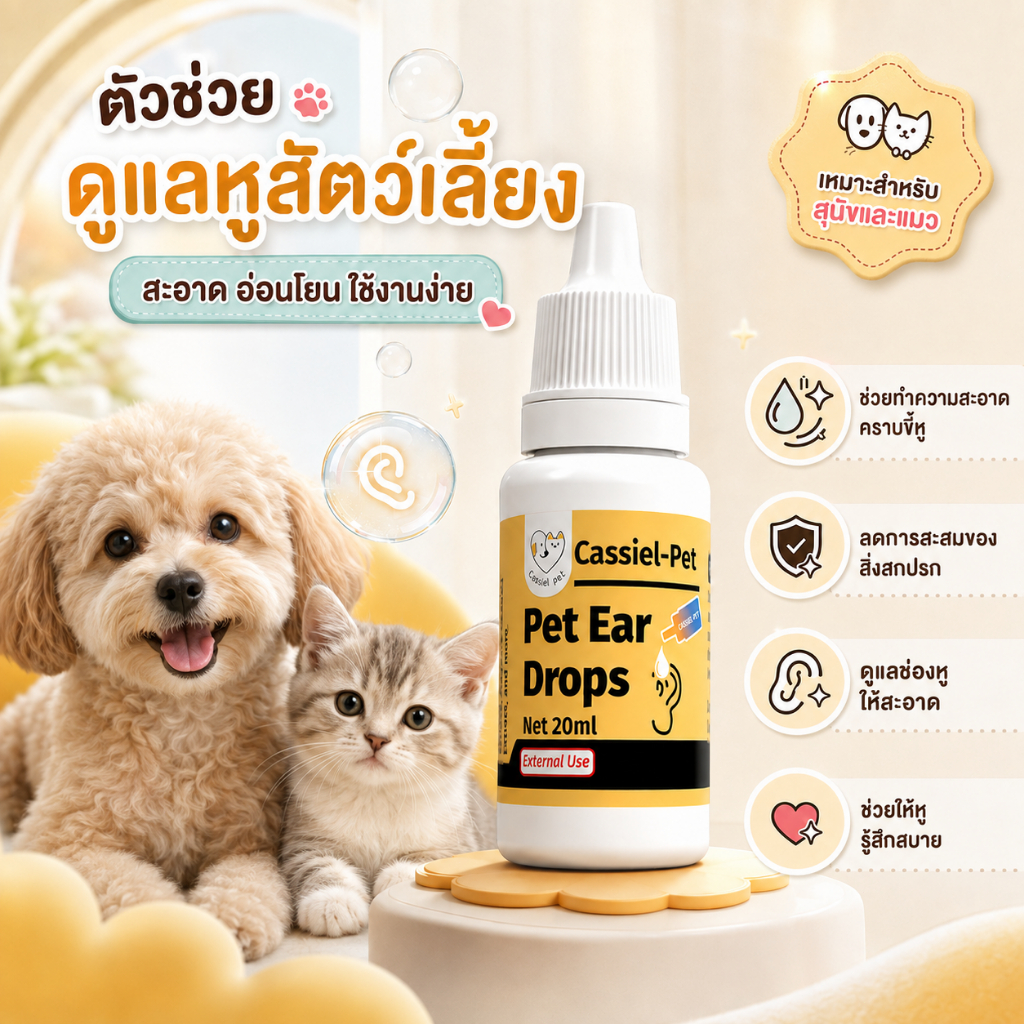 Cassiel น้ำยาทำความสะอาดหูสำหรับสุนัขและแมว — ทำความสะอาดช่องหูได้อย่างล้ำลึก ด้วยสูตรอ่อนโยนจากธรรมชาติ