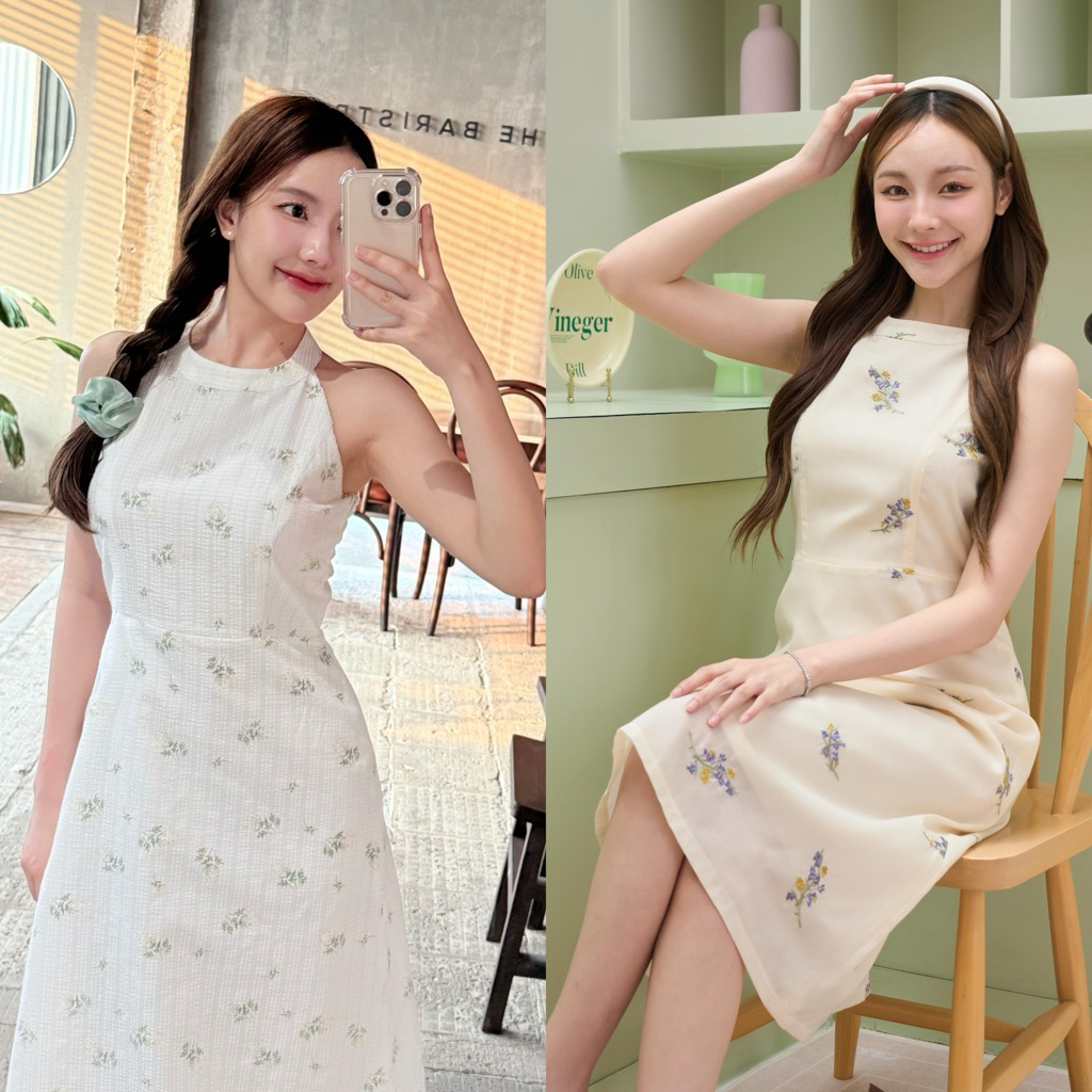 Lille collection : เดรสกระโปรงยาว แขนกุด คอกลม