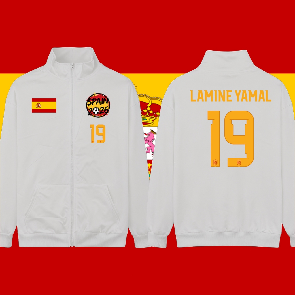 Spain/Football Lamine Yamal No.19 jersey เหมาะสำหรับเด็กและผู้ใหญ่/hooded cardigan/ยืนคอ Cardigan Me