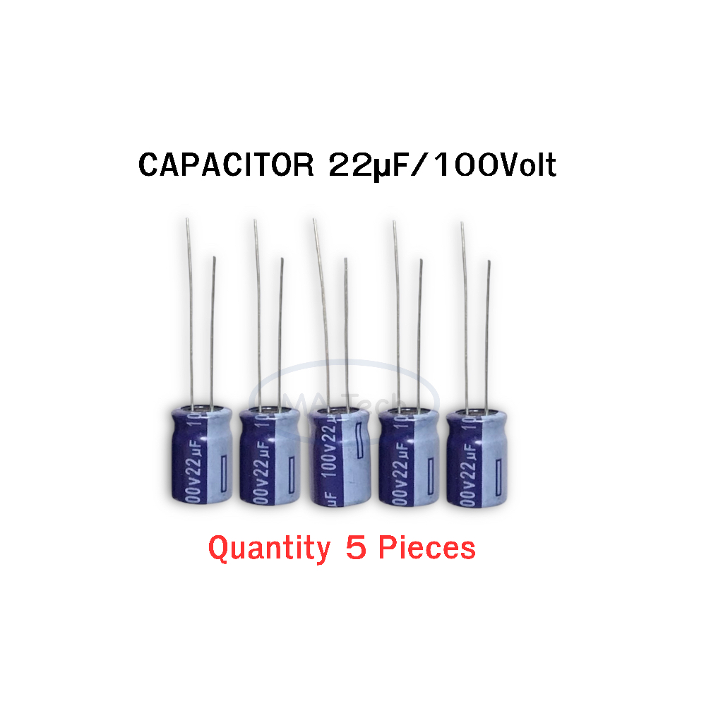 ตัวเก็บประจุ 22µF/100Volt 22uf 100v Capacitor คาปาซิเตอร์ 100v22uf ขนาด 8.0x12.0mm 1ชุดมีจำนวน 5 ชิ้น