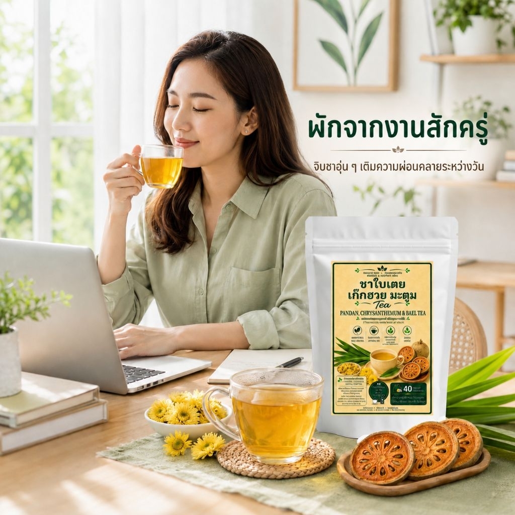 ชาใบเตย เก็กฮวย มะตูม40 ซอง หอมละมุน ไม่มีคาเฟอีน ไม่มีน้ำตาล ชงง่าย ดื่มได้ทั้งร้อนและเย็น ธรรมชาติ 100% รูปที่ 3