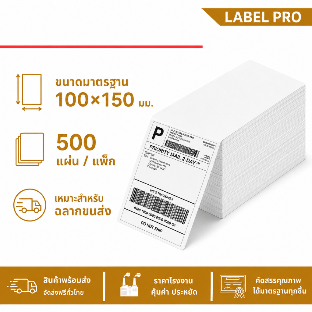 500 แผ่น สติ๊กเกอร์กระดาษความร้อน ขนาด 100x150 มม. ติดแน่นทนทาน