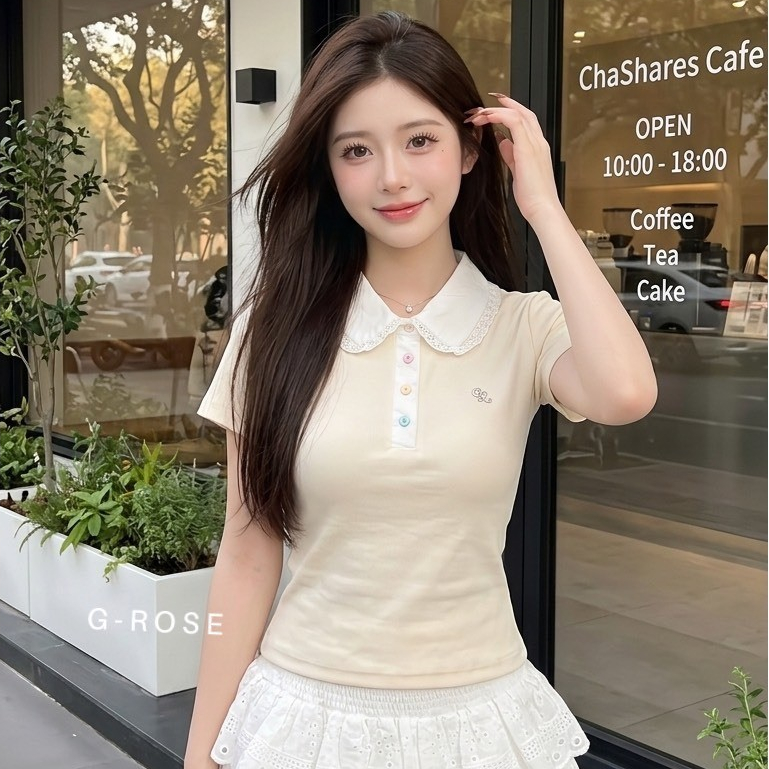 G-Rose เสื้อคอปกแต่งระบาย งานกระดุมสี เพิ่มความน่ารัก ༘⋆₊˚ෆ