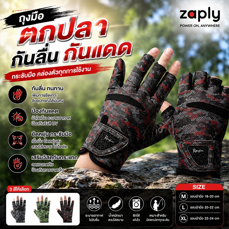 ถุงมือครึ่งนิ้วผู้ชาย และถุงมือสามนิ้วสําหรับตั้งแคมป์เดินป่าตกปลาพายเรือขี่จักรยาน