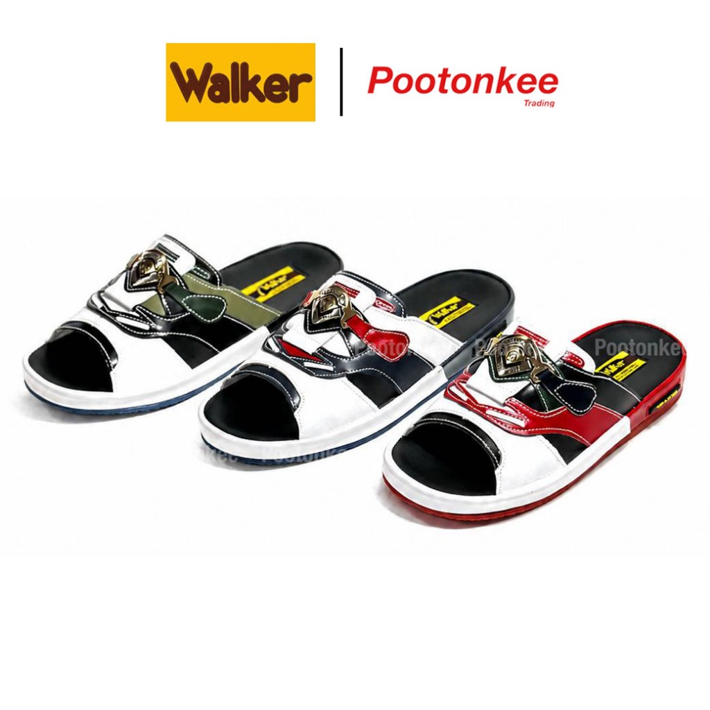 WALKER รุ่น M4912 รองเท้าแตะวอคเกอร์ รองเท้าหนังแท้ ทรงเทวิน 3 สี แดง กรม ดำ เบอร์ 39-47 ของแท้!!