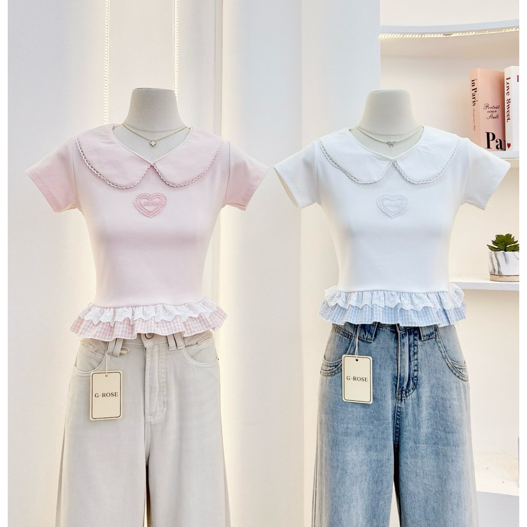 G-ROSE เสื้อแขนสั้นคอบัว  ผ้านุ่มโทนพาสเทล ลุคหวานเรียบร้อยน่ารัก
