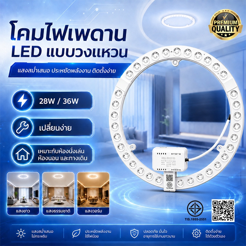 แผงไฟแม่เหล็ก รับประกัน 2ปี แผ่นชิป แผงไฟ ไฟเพดานLED โคมไฟเพดาน 28W 36W แผงไฟพดาน LED กลม แสงสีขาว
