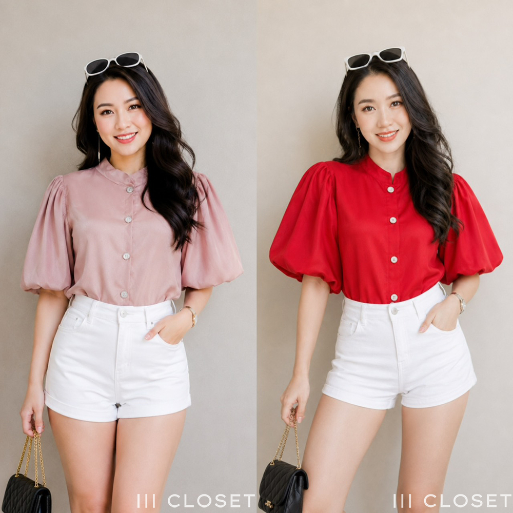 เสื้อคอจีน lll Freesize lll Z026 แขนบอลลูน กระดุมหน้า เนื้อผ้าซาร่า เนื้อผ้าดีมาก ใส่สบาย