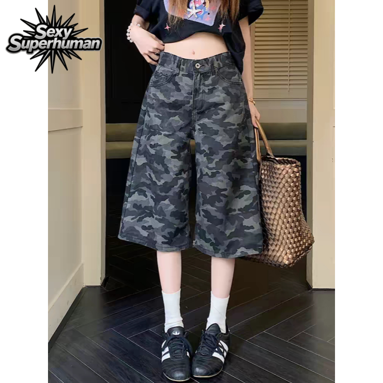 สไตล์เกาหลี! กางเกงยีนส์7ส่วนลาย Camouflage เอวสูง/ต่ำ ใส่แล้วขายาว ดูเพรียว ส่งฟรี
