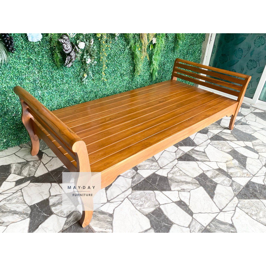 (ส่งฟรี!)เตียงไม้สักทอง100×200 ซม.นั่งนอน ใช้รับแขก แข็งแรงรับน้ำหนักได้เป็นอย่างดี โดนน้ำแล้วไม่บวม การใช้งาน20ปีขึ้นไป