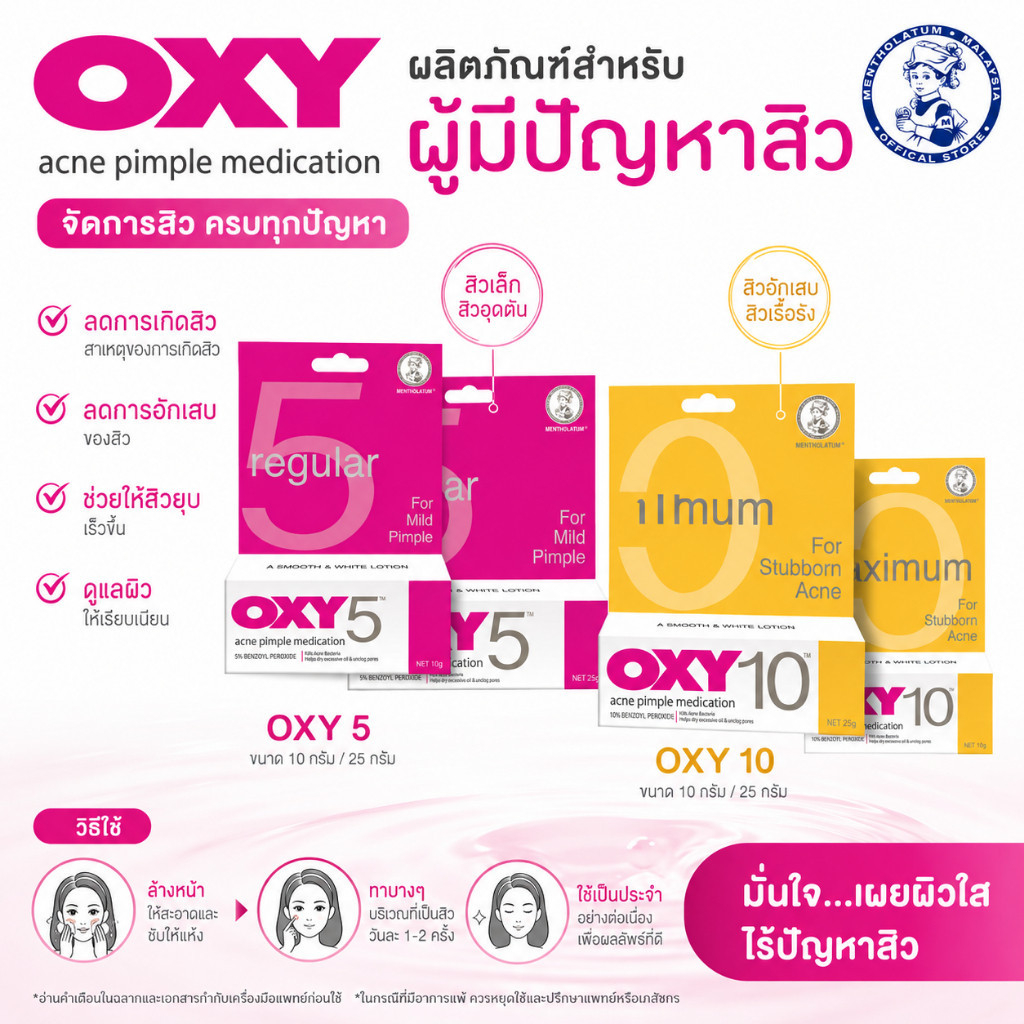 ครีมแต้มสิว Oxy Acne Pimple Medication (5%) (10%) สยบทุกปัญหาสิว สำหรับผู้ที่มีปัญหาสิวโดยเฉพาะ