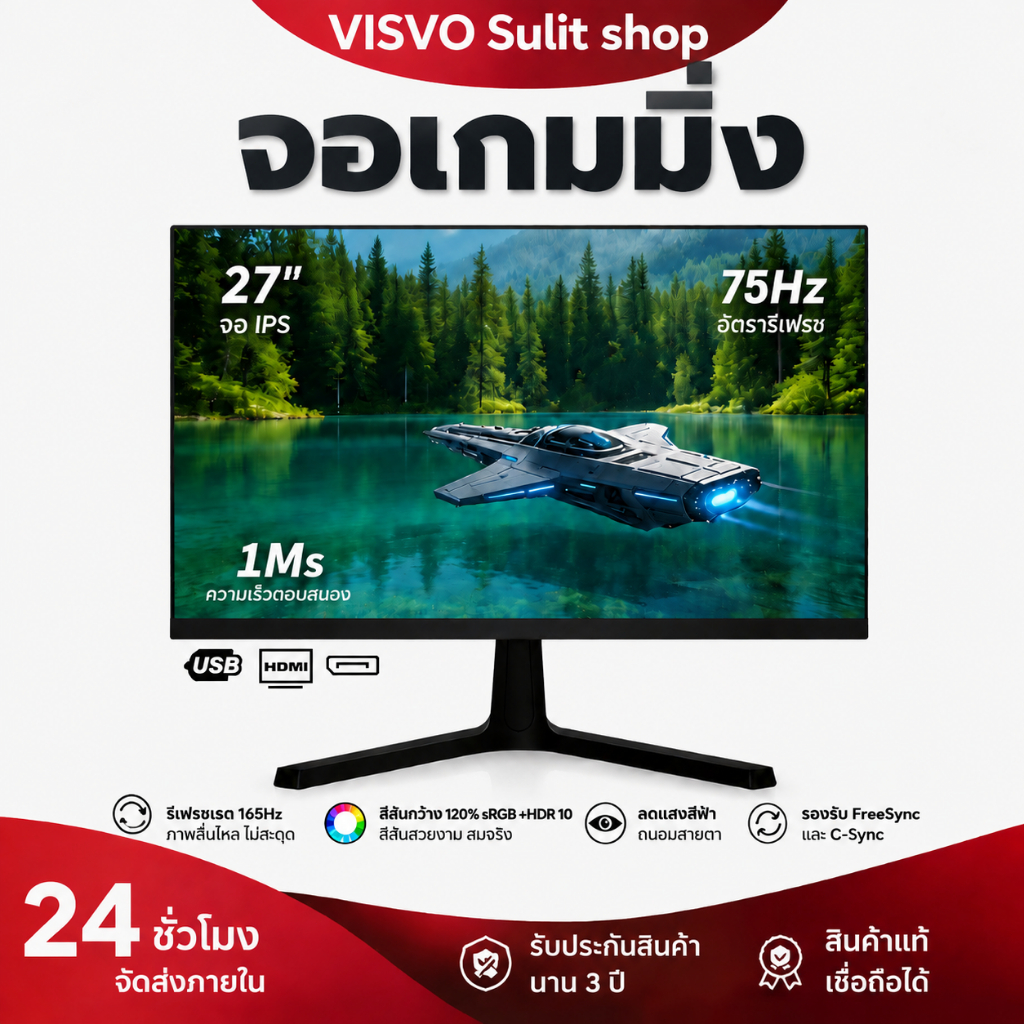 27นิ้ว จอมอนิเตอร์ จอคอม 165HZ หน้าจอโค้ง จอเกมมิ่ง 4K LED Gaming monitor จอมอนิเตอร์เกมมิ่ง จอมอนิเ