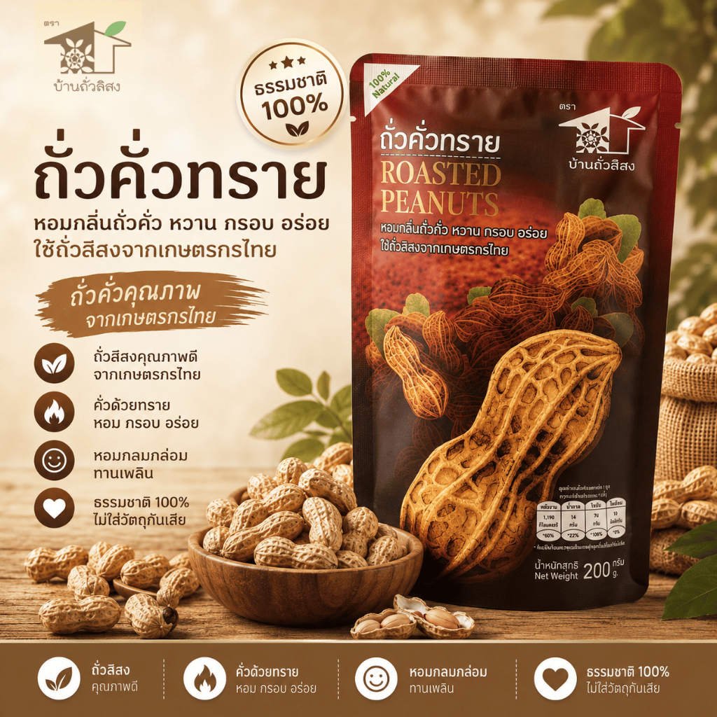 ถั่วคั่วทราย 200 กรัม ถั่วลิสงพันธุ์ไทยแท้ จากเกษตรกรไทย