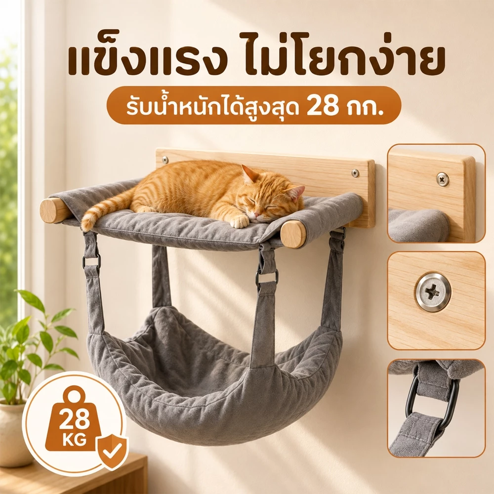 ที่นอนแมว เปลแมว 2-in-1 ติดผนังได้ แขวนกรงได้ รับน้ำหนัก 28 กก. ถอดซักได้ ถอดซักได้ ติดตั้งง่าย ใช้ได้กับผนังและกรงแมว thumbnail 4
