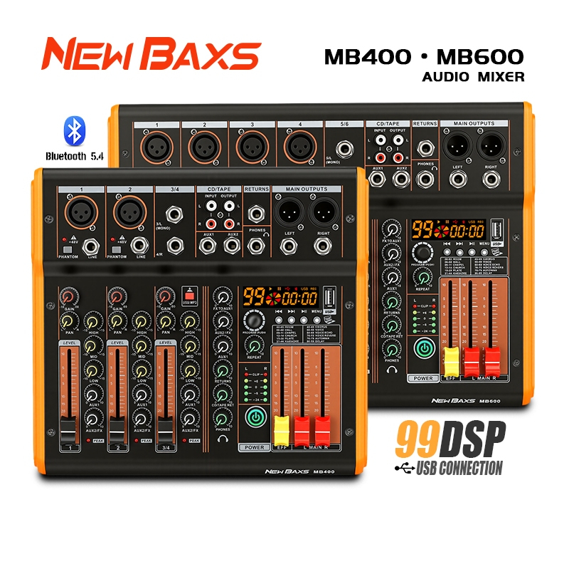 NEW BAXS 4 6 8 ช่องโทนเสียง MB400 AUDIO MIXER มาพร้อมกับ Equalizer 99 DSP Effecter รองรับการเล่น Blu