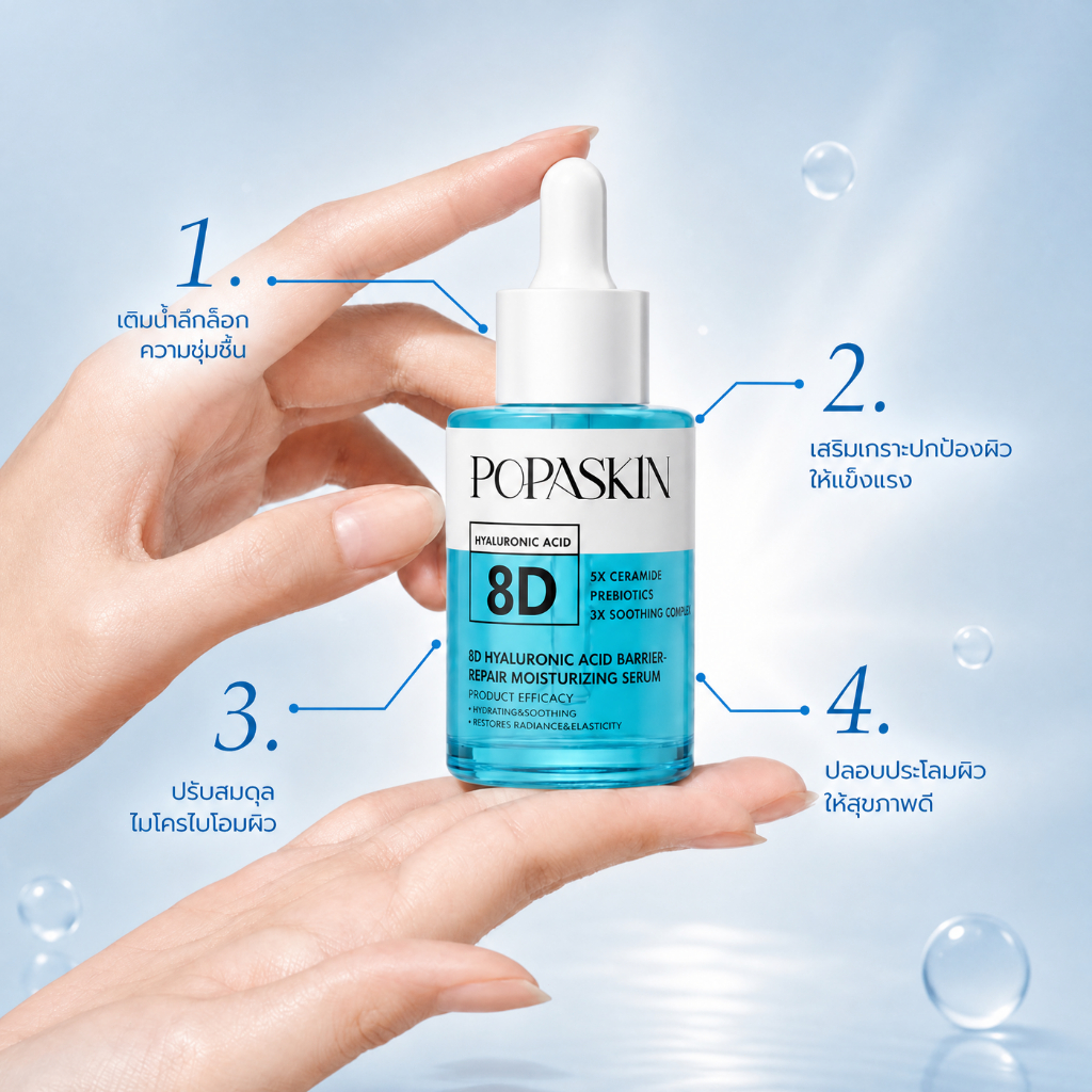 POPASKIN 8D Hyaluronic Acid Barrier Hydrating Primer Serum เซรั่มหน้า เซรั่มไฮยา ฟื้นฟูผิว เติมความชุ่มชื้น ผิวแพ้ง่าย — صورة 4