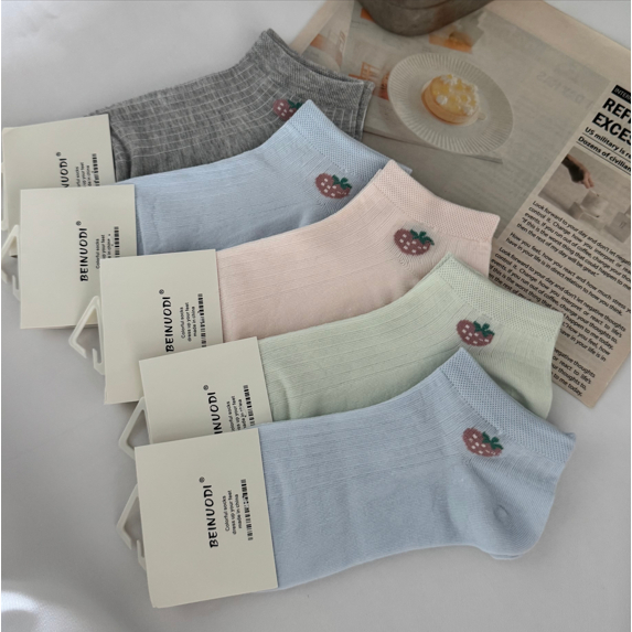 ONEIMO ถุงเท้าข้อสั้น [1แพค=5คู่] ผ้าดี มีหลายสีให้เลือก พร้อมส่ง